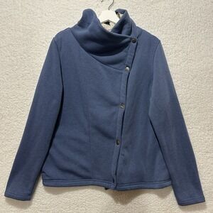 Columbia Women's Jacket Blue Fleece Asymmetric Snap Sherpa Lined Mock Neck Sz XL